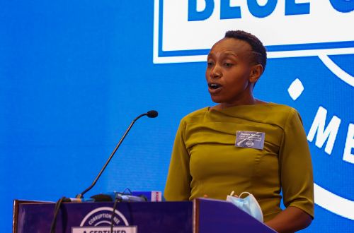 Ms. Monica Ndungu Head of Broadcasting - Nation Media Group, speaking at the launch of the Blue Company Project