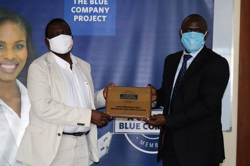 LASER Infrastructure and Technology Solutions (LITES), Head of LITES, Tony Olang’ receiving the Blue Company Certification from Executive Advisory Board Member of the Blue Company, Dr Julius Kipngetich